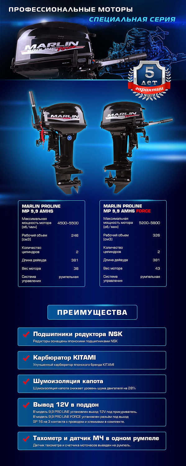 Лодочный мотор MARLIN PROLINE MP 9.9 (20) AMHS FORCE в Вологде